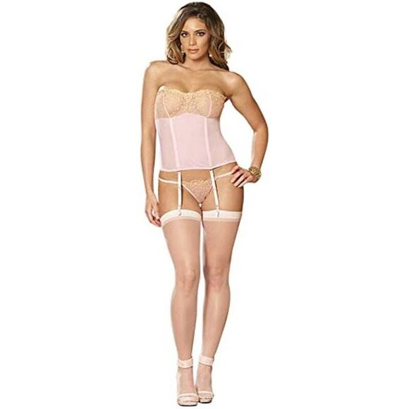 Mesh Strapless Boned Bustier Set With Embroidered Bodice, Size 32 Waist - Picture 1 of 4